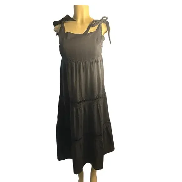 Women S Carve Designs Black Kiera Dress Organic Cotton Tie Sleeve Relaxed Tiered - Picture 2 of 6
